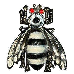 3D‎ Bumblebee Brooch Silver Tone Enamel Pin Intricate Details Whimsigoth Witchy